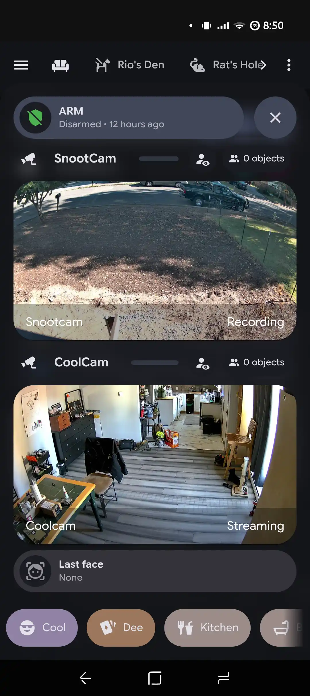 Security panel in CVapp